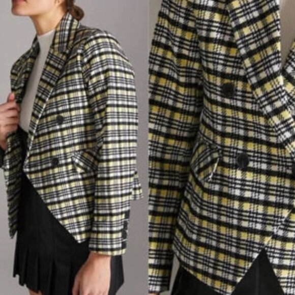 Avec Les Filles Double Breasted Blazer Jacket Plaid Clueless Size Medium NWT - Picture 2 of 12